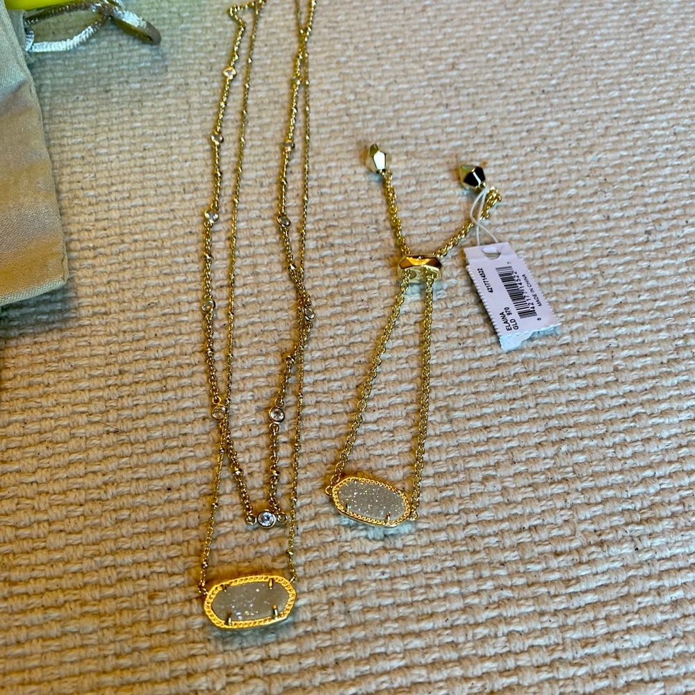 Kendra Scott Elisa Gold Multi Strand Necklace AND bracelet set, Iridescent Drusy - Picture 9 of 9